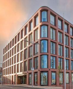 A photograph of a i9, a comtemporary red-brick office building in Wolverhampton.